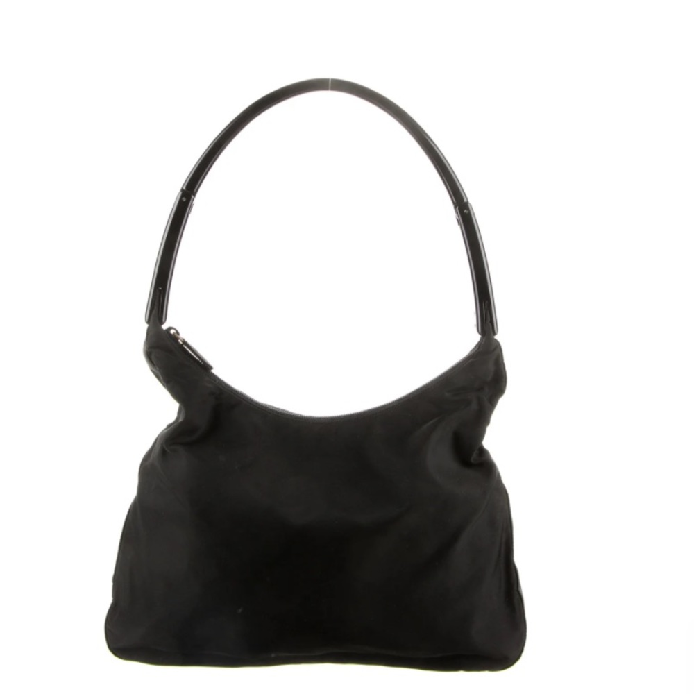 Prada Lucite Handle Hobo Bag Black Tessuto Nylon Jacquard Lined
